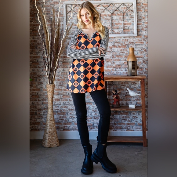 Heimish Full Size Checkered Contrast Striped Long Sleeve T-Shirt - Picture 7 of 8